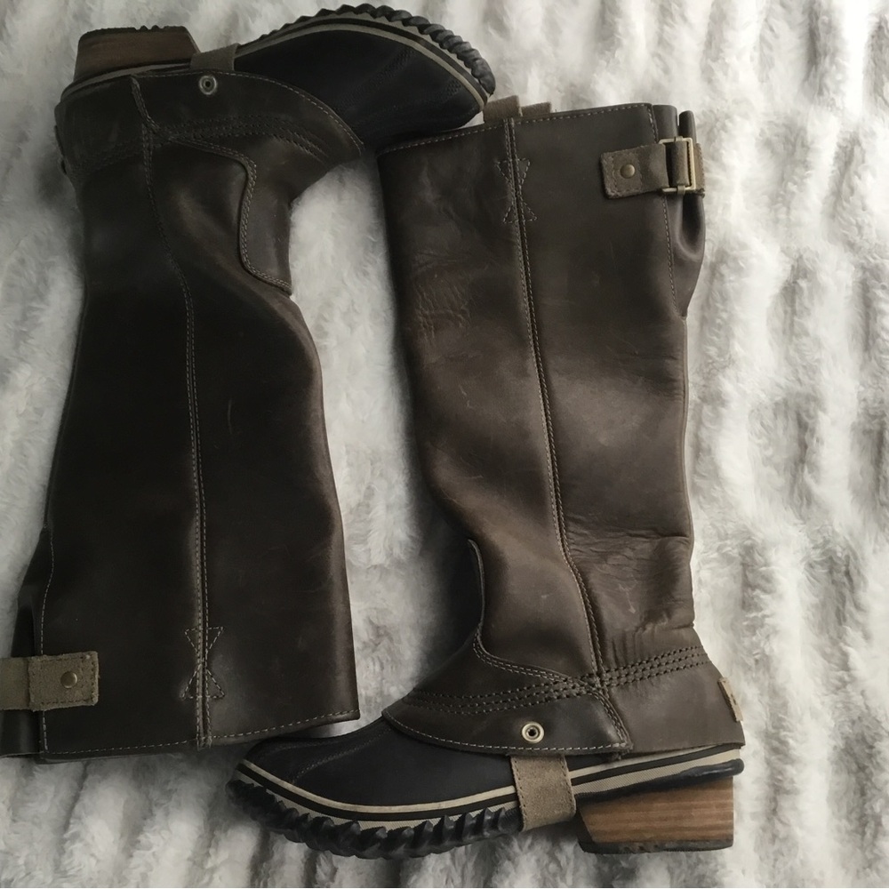 Sorel Slimpack Tall Riding Boots S: 6.5 EUC Nori Olive Green